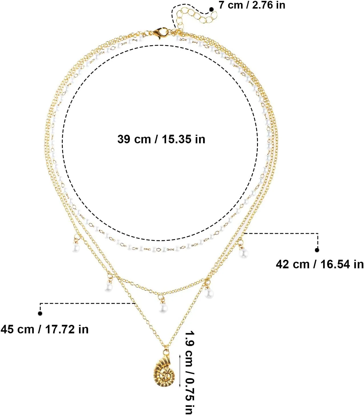 Multi-Layer Pearl Necklace, Pearl Chain Necklace Bohemian Charm Necklace Beach Necklace Shell Necklace Summer Pearl Necklace for Women Beach Jewelry