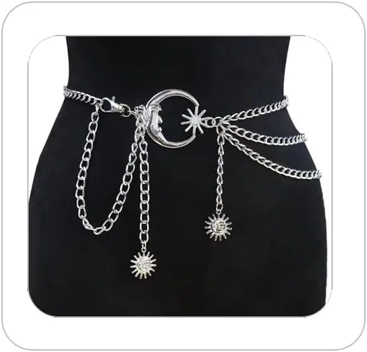Multi Layered Body Chain Waist Pirate Chain Belt for Women Gold Belt Chain Queen Portrait Waist Chain Sun Flower Waist Chain Sun Moon Waist Chain Portrait Coin Pirate Waist Chain Belly Chain Body Jewelry for Women