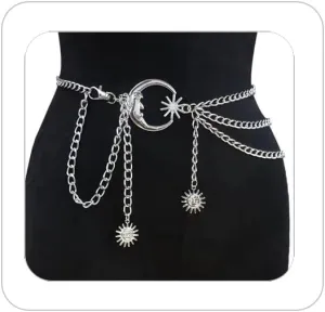 Multi Layered Body Chain Waist Pirate Chain Belt for Women Gold Belt Chain Queen Portrait Waist Chain Sun Flower Waist Chain Sun Moon Waist Chain Portrait Coin Pirate Waist Chain Belly Chain Body Jewelry for Women