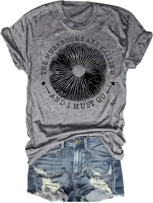 Mushroom T-Shirt for Women Funny Cute Vintage Mushroom Graphic Tees Tops