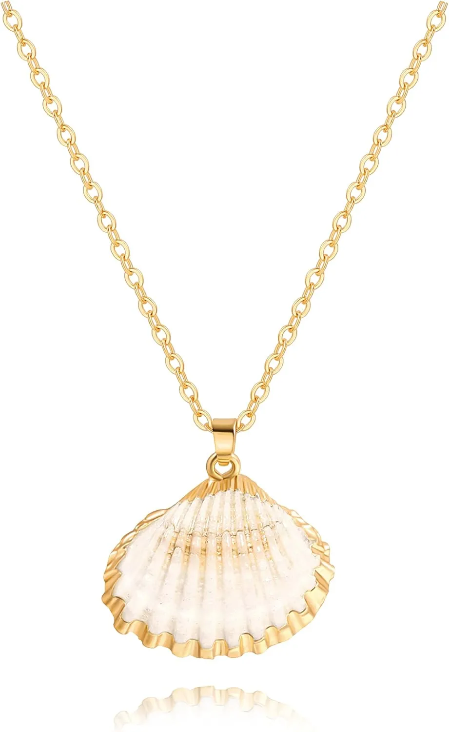 Natural Seashell Shell Scallop Pendant Choker Necklace Adjustable 18K Gold Plated Cable Chain Handmade Jewelry for Women Girls