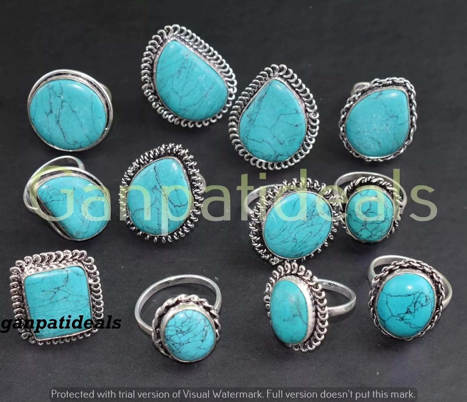 Natural Turquoise Gemstone 925 Sterling Silver Handmade Rings Wholesale Lot Style Jewelry Statement Ring Set for Women