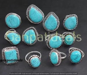 Natural Turquoise Gemstone 925 Sterling Silver Handmade Rings Wholesale Lot Style Jewelry Statement Ring Set for Women