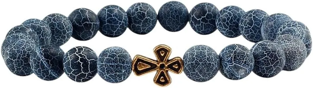 New 2025 Trendy Black Volcanic Lava Beads Men Bracelet Gold Color Cross Natural Stone Bracelets Women Meditation Prayer Bangles Jewelry Fashion Accessories Creative Gift