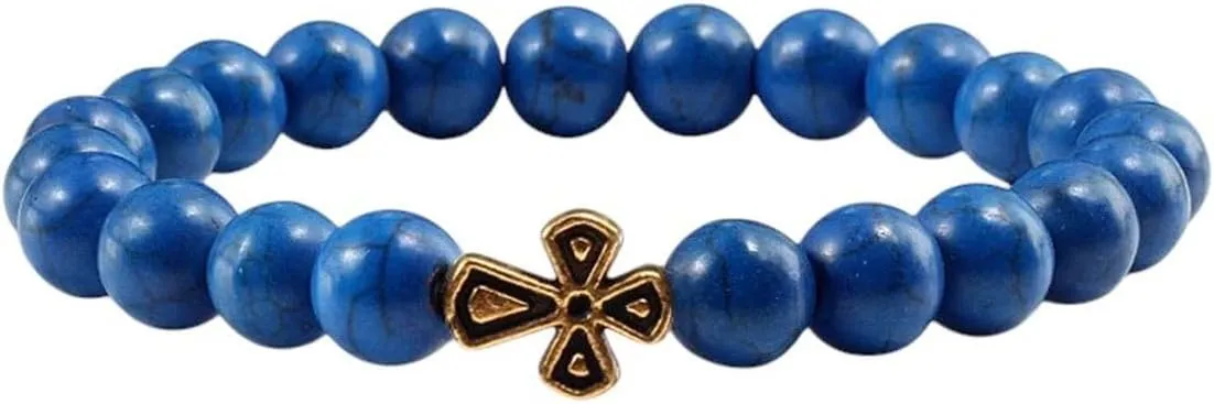 New 2025 Unisex Trendy Black Volcanic Lava Beads Men Bracelet Gold Color Cross Natural Stone Bracelets Women Meditation Prayer Bangles Jewelry Fashion Accessories Creative Gift For Women And Men