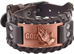 New 2025 Unisex Wide Leather Prayer Hand God Bracelet Charm Men'S Viking Accessorie Jewelry Gift Bangles For Women Decoration Luxury With You Accessories Trendy Best For Women And Men