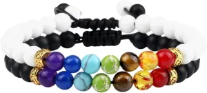 New 2026 Unisex 2Pcs/Set 7 Beads Bracelet Natural Stone Tiger Eye 6Mm Onyx Agates Malachite Bracelets Yoga Balance Prayer Bangles Jewelry Fashion Trendy Accessories Creative Gift For Women And Men
