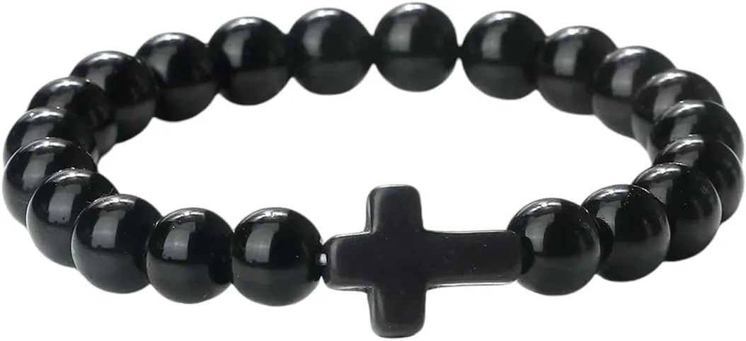 New 2026 Unisex Jesus Cross Men Bracelet Natural Stone Black Lava Turquoises Onyx Beads Charm Bracelets Women Yoga Bangles Prayer Jewelry Luxury With You Accessories Trendy Best For Gift And
