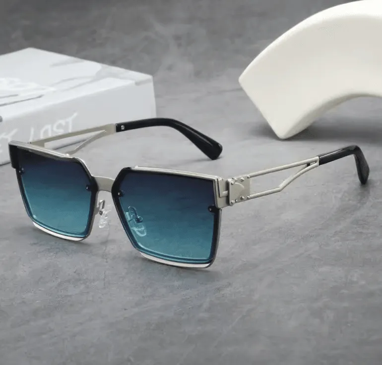 New Fashion Square Frame Metal Sunglasses – Large Frame Trendy Shades for Men & Women