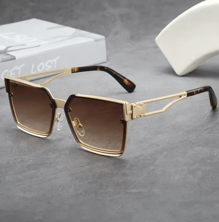 New Fashion Square Frame Metal Sunglasses – Large Frame Trendy Shades for Men & Women