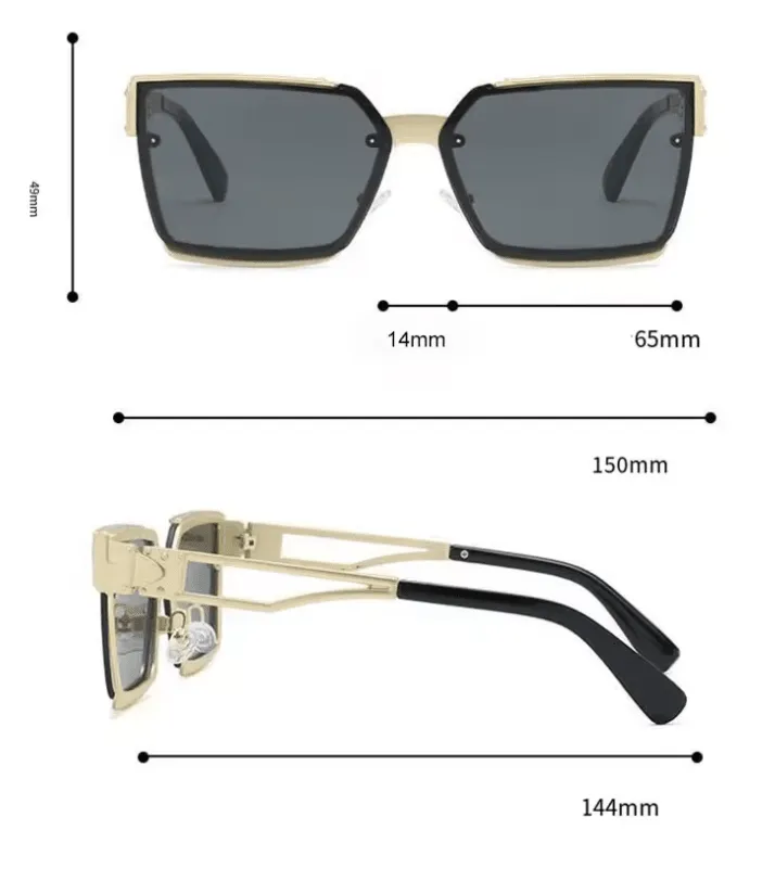 New Fashion Square Frame Metal Sunglasses – Large Frame Trendy Shades for Men & Women