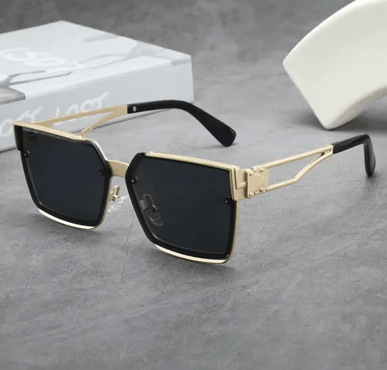 New Fashion Square Frame Metal Sunglasses – Large Frame Trendy Shades for Men & Women