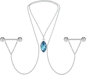 Nipple Chains Pierced Necklace 14G Barbells Nipple Rings Drizzle Dangle Body Piercing Jewelry