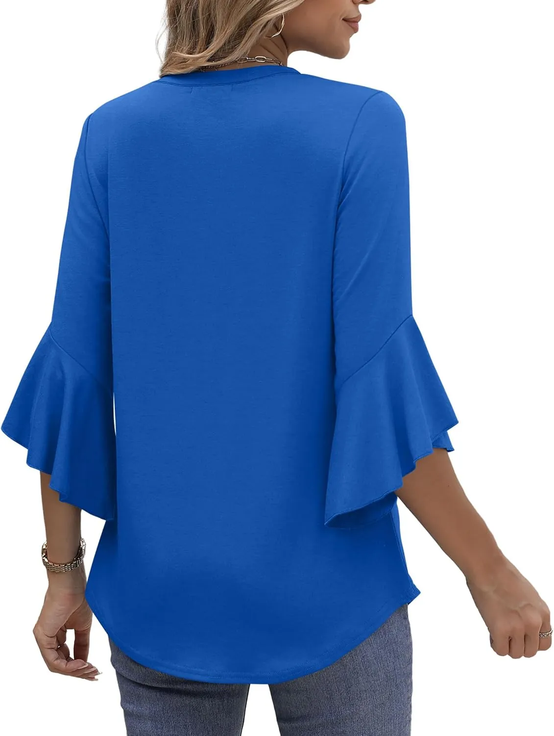 OFEEFAN Blouses for Women Dressy Casual 3/4 Length Sleeve Womens Tops V Neck Tshirts Shirts with Flared Sleeve