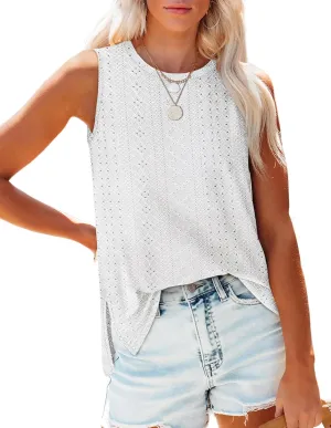 OFEEFAN Womens Tank Tops High Neck Summer Tops Eyelet Sleeveless Shirts Loose Fit 2025