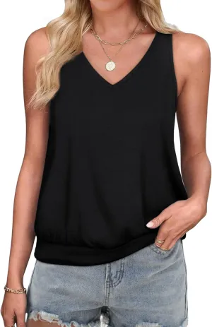 OFEEFAN Womens Tank Tops V Neck Basic Casual Summer Tops Loose Fit Sleeveless Shirts