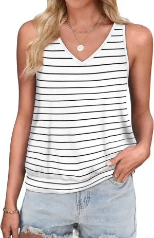 OFEEFAN Womens Tank Tops V Neck Basic Casual Summer Tops Loose Fit Sleeveless Shirts