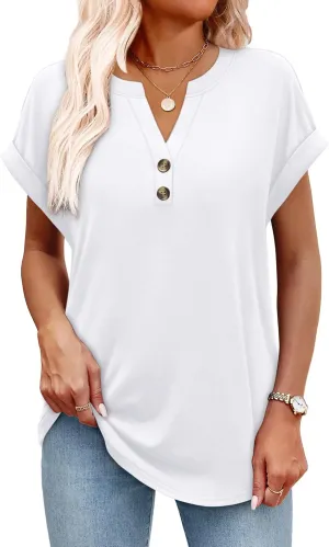 OFEEFAN Womens Tops and Blouses Dressy Casual V Neck Tshirts Short Sleeve Summer Clothes Trendy 2025
