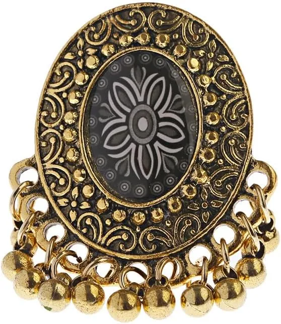 OIDIMS Boho Flower Statement Ring for Women Vintage Expandable Adjustable Cluster Imitation Beaded Promise Rings Jhumka Jhumki Comfort Fit Anniversary Wedding Birthday Jewelry Gift