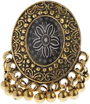 OIDIMS Boho Flower Statement Ring for Women Vintage Expandable Adjustable Cluster Imitation Beaded Promise Rings Jhumka Jhumki Comfort Fit Anniversary Wedding Birthday Jewelry Gift