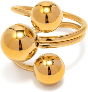 OIDIMS Minimalist Ball Statement Ring for Women Men Gold Plated Stainless Steel Layered 3 Round Balls Open Wrap Finger Rings Comfort Fit Geometric Unique Christmas Birthday Party Jewelry Gift Size 8