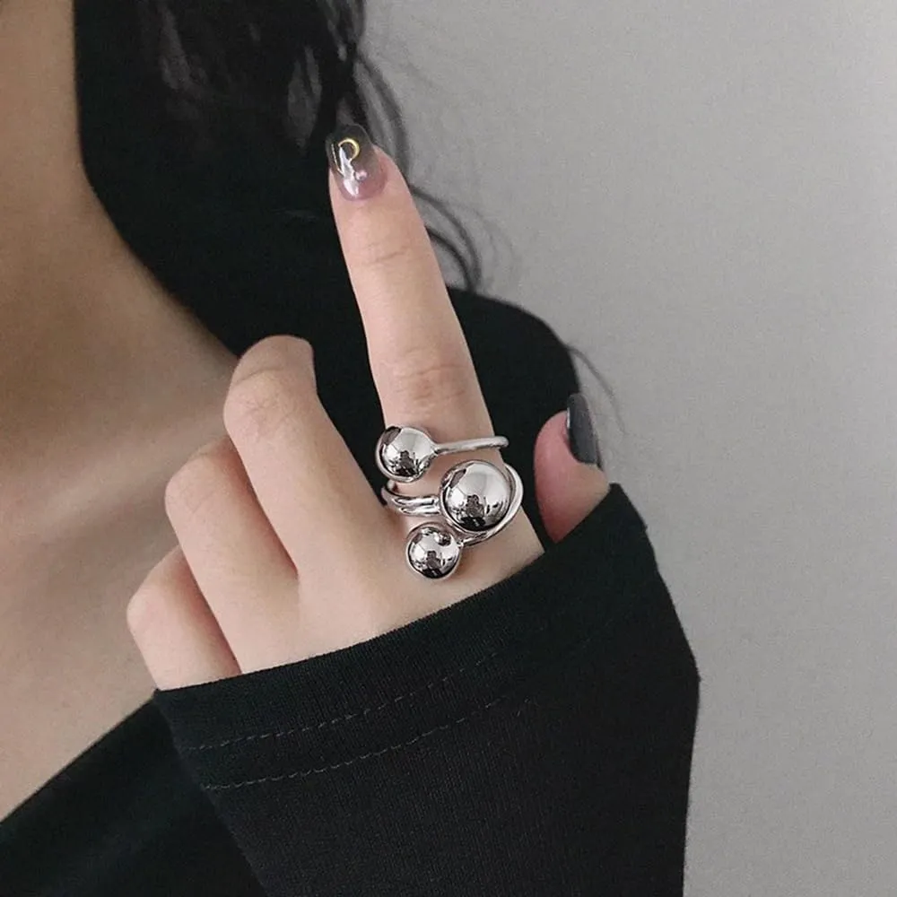 OIDIMS Minimalist Ball Statement Ring for Women Men Gold Plated Stainless Steel Layered 3 Round Balls Open Wrap Finger Rings Comfort Fit Geometric Unique Christmas Birthday Party Jewelry Gift Size 8