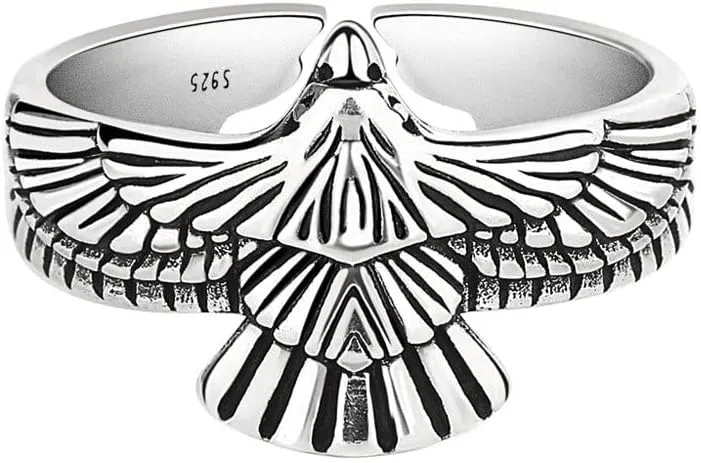 OIDIMS Punk Eagle Statement Ring Hawk Falcon Adjustable Open Rings Cool Bird Hip Hop Flying Eagle Middle Finger Jewelry Trendy Personality Norse Viking Ring Gift for Men Women Punk Style Birthday