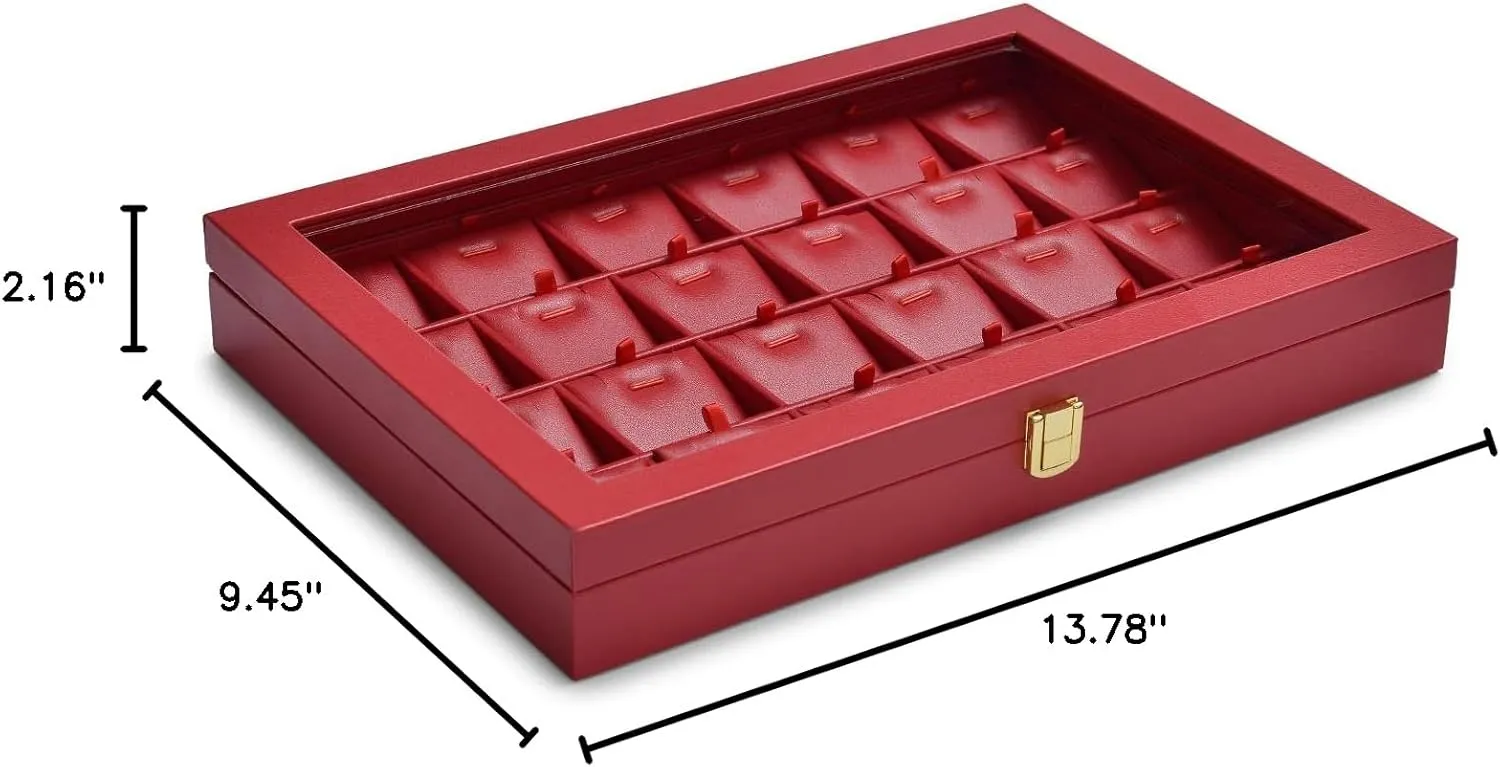 Oirlv Luxury Leather Necklace Tray with 24 Grid Removable Jewelry Cards Jewelry Organizer Box with Transparent Acrylic Lid Necklace Pendant Display Case