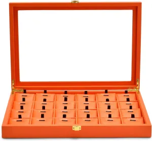 Oirlv Premium Leather Jewelry Tray with 24 Grid Removable Jewelry Cards Necklace Organizer Box with Transparent Acrylic Lid Necklace Pendant Display Case