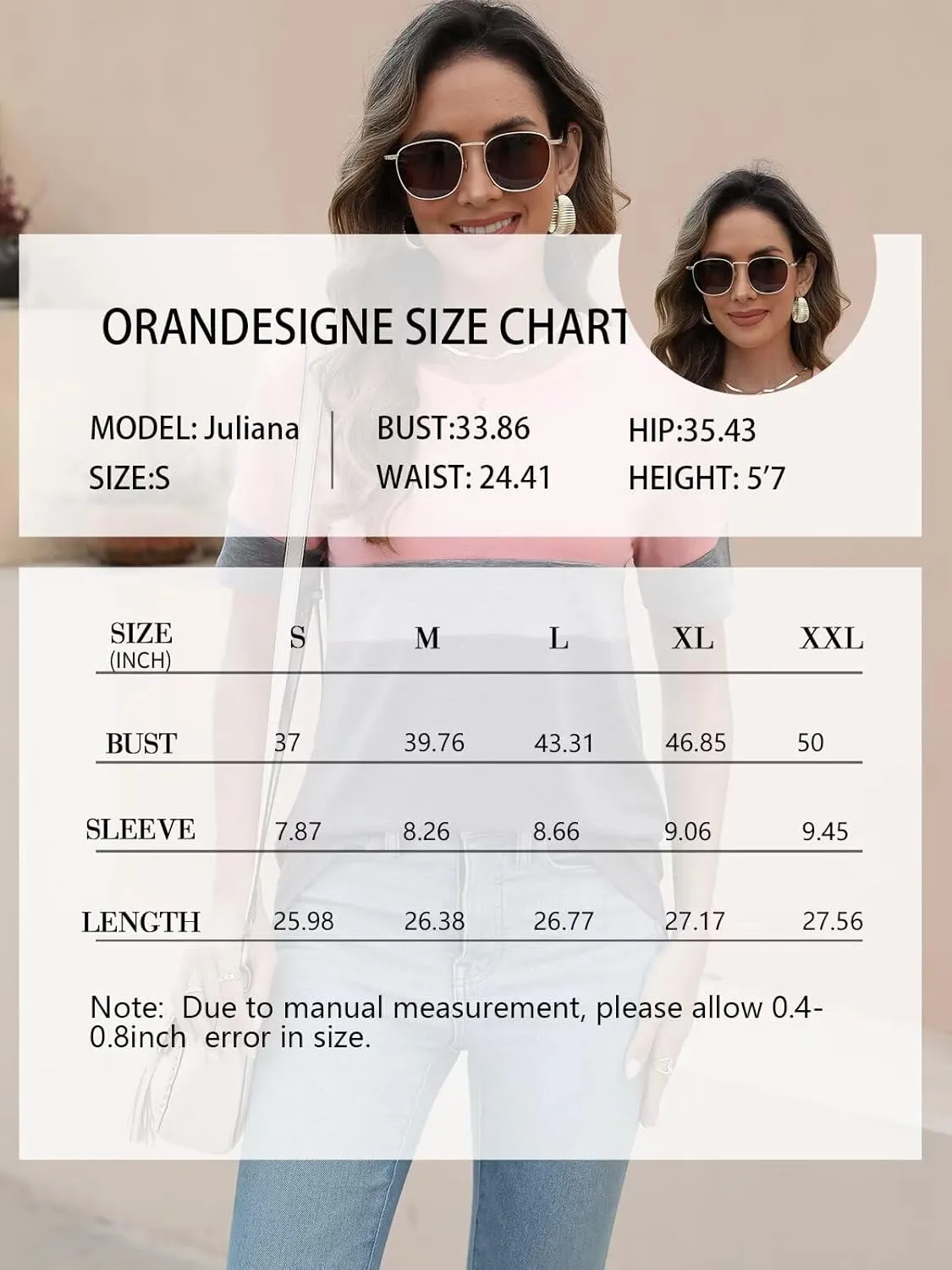 ORANDESIGNE Womens T Shirts Short Sleeve Color Block Tops Casual Summer Fashion Tees