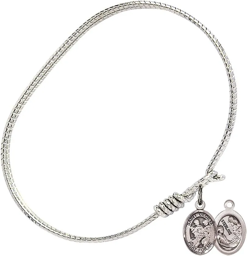 Oval Eye Hook Bangle Bracelet w/St. Cecilia/Marching Band in Sterling Silver