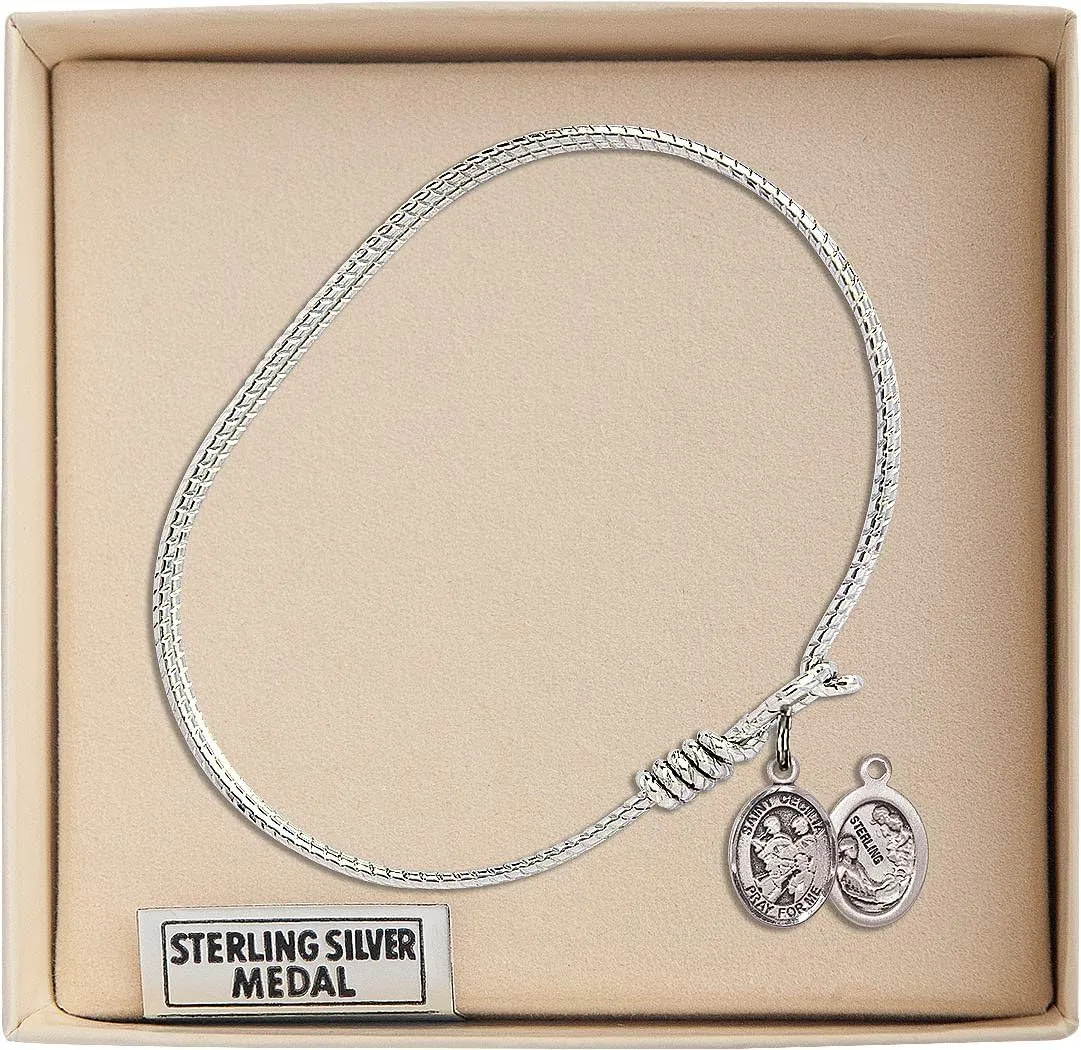 Oval Eye Hook Bangle Bracelet w/St. Cecilia/Marching Band in Sterling Silver