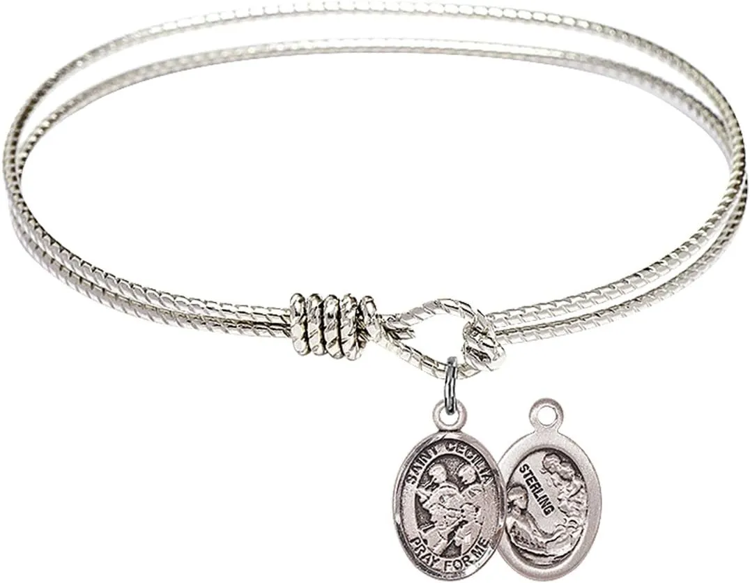 Oval Eye Hook Bangle Bracelet w/St. Cecilia/Marching Band in Sterling Silver
