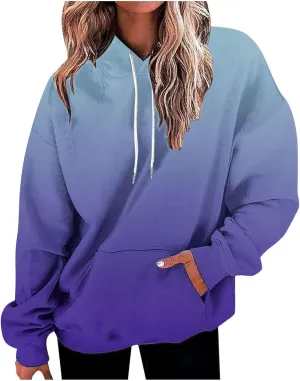 Oversized Hoodies for Women Loose Fit Gradient Pullover Sweatshirt Casual Blouses with Pockets Trendy Preppy Clothes