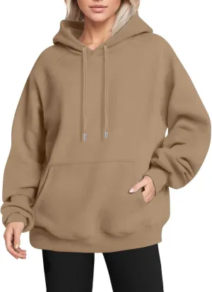 Oversized Hoodies for Women Trendy Drawstring Fleece Plain Comfy Hoodie Loose Fit Preppy Raglan Hooded Sweatshirt