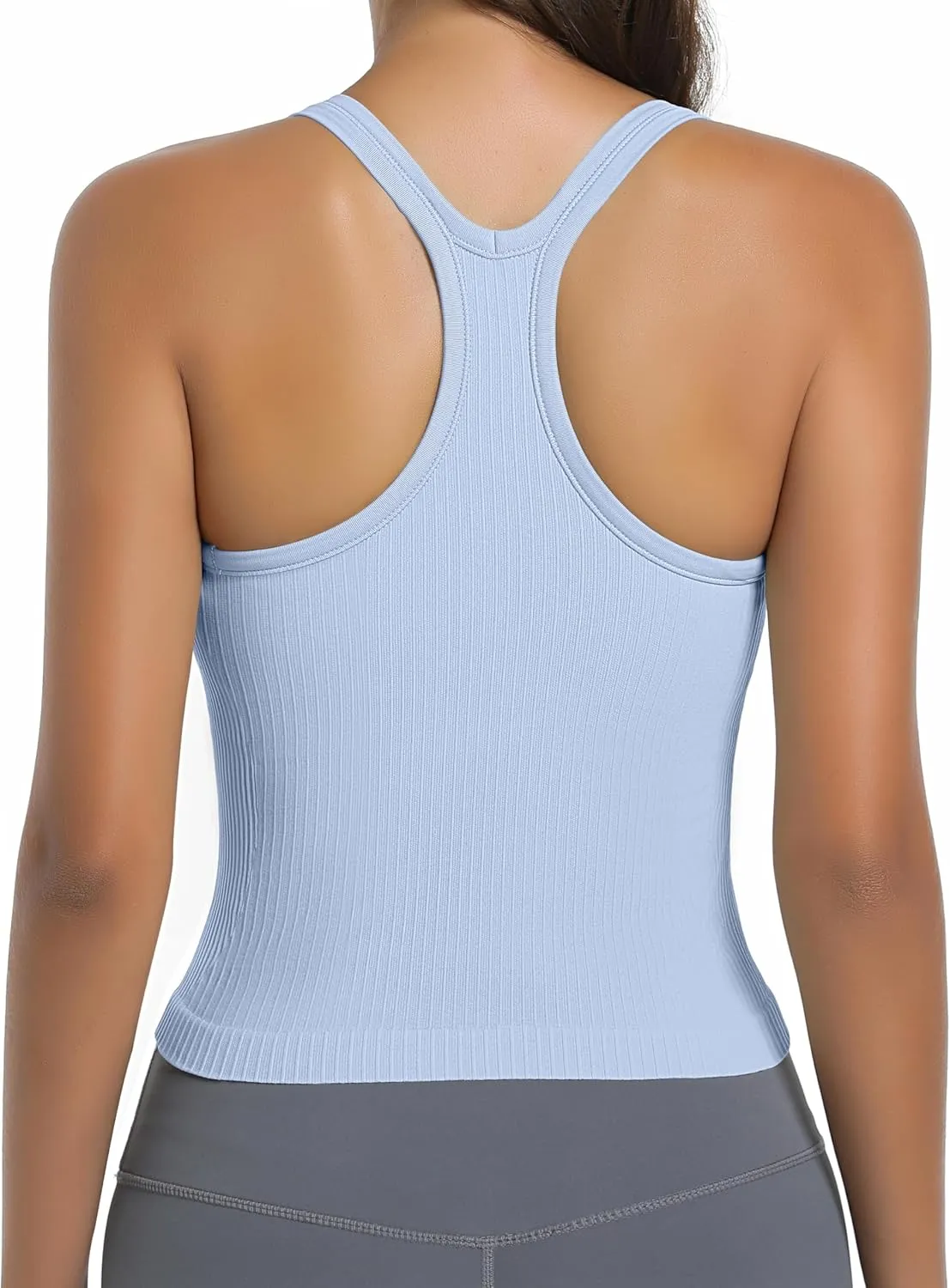 OVESPORT Seamless Worklout Tank Tops for Women with Built in Bras Racerback Yoga Sleeveless Camisole Tops