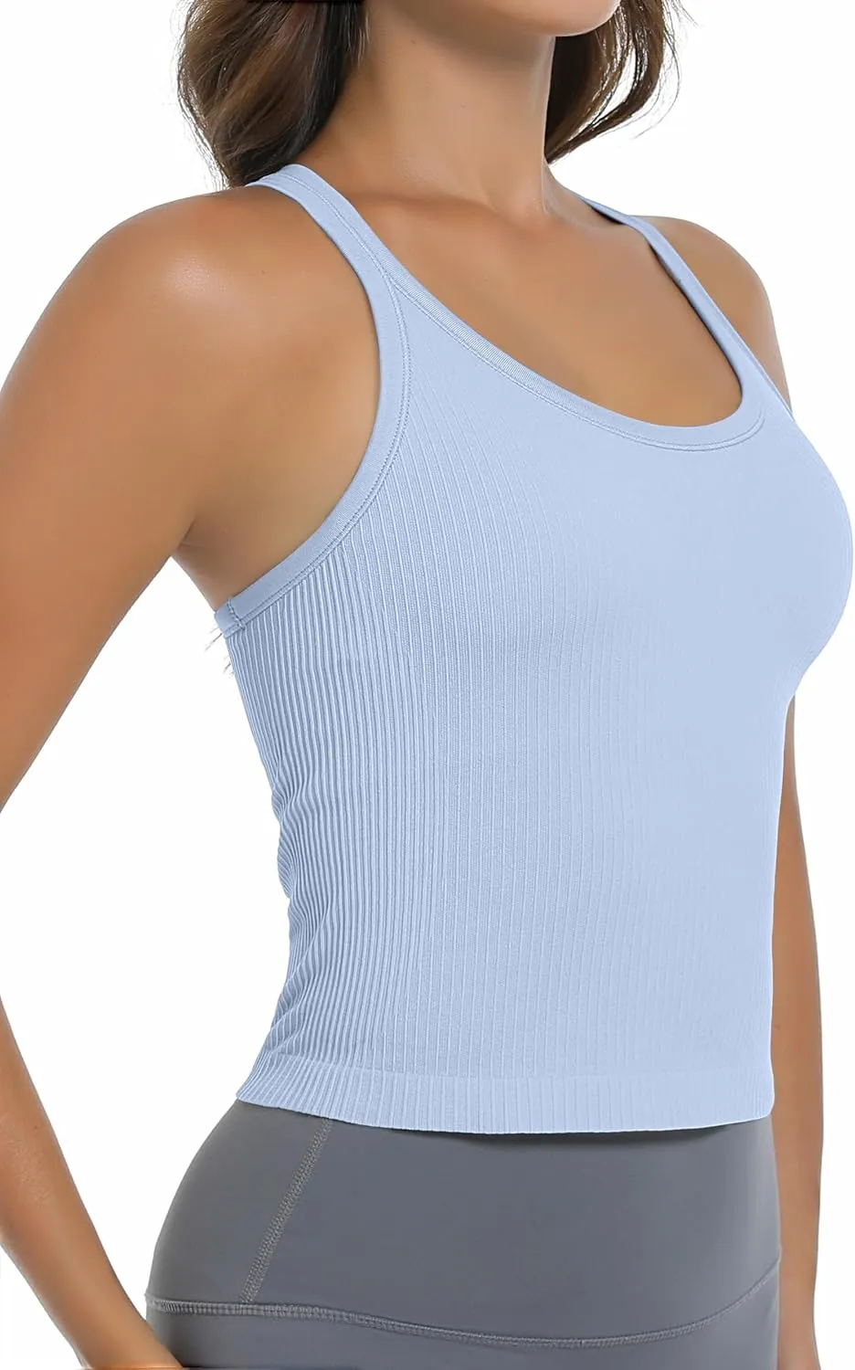 OVESPORT Seamless Worklout Tank Tops for Women with Built in Bras Racerback Yoga Sleeveless Camisole Tops