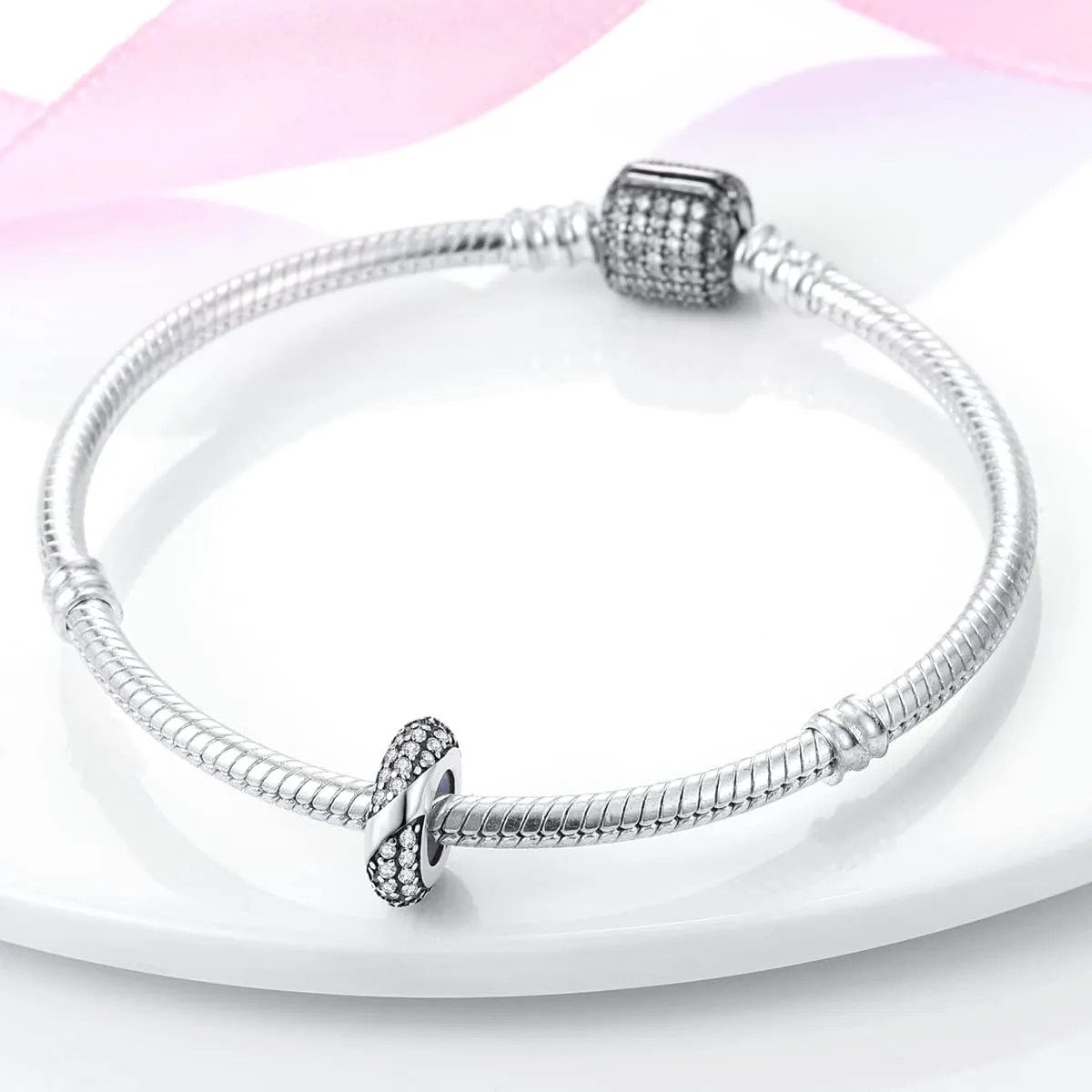 Parmuz Stoppers beads Charms for Bracelets 925 sterling silver 2pcs clip Rondelle Spacer Charm Jewelry for Woman
