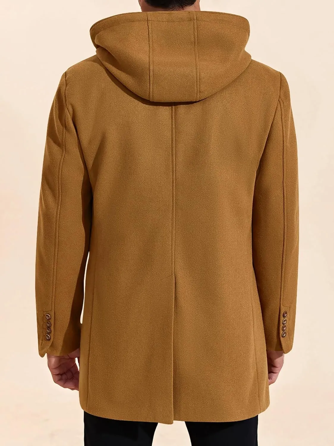 PASLTER Mens Trench Coat Wool Blend Single Breasted Pea Coat Casual Slim Fit Jacket Warm Overcoat with Detachable Hooded