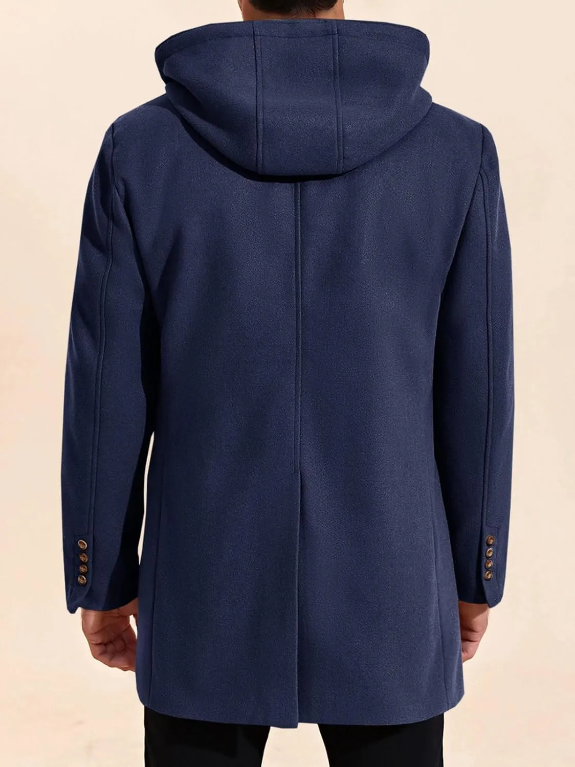 PASLTER Mens Trench Coat Wool Blend Single Breasted Pea Coat Casual Slim Fit Jacket Warm Overcoat with Detachable Hooded