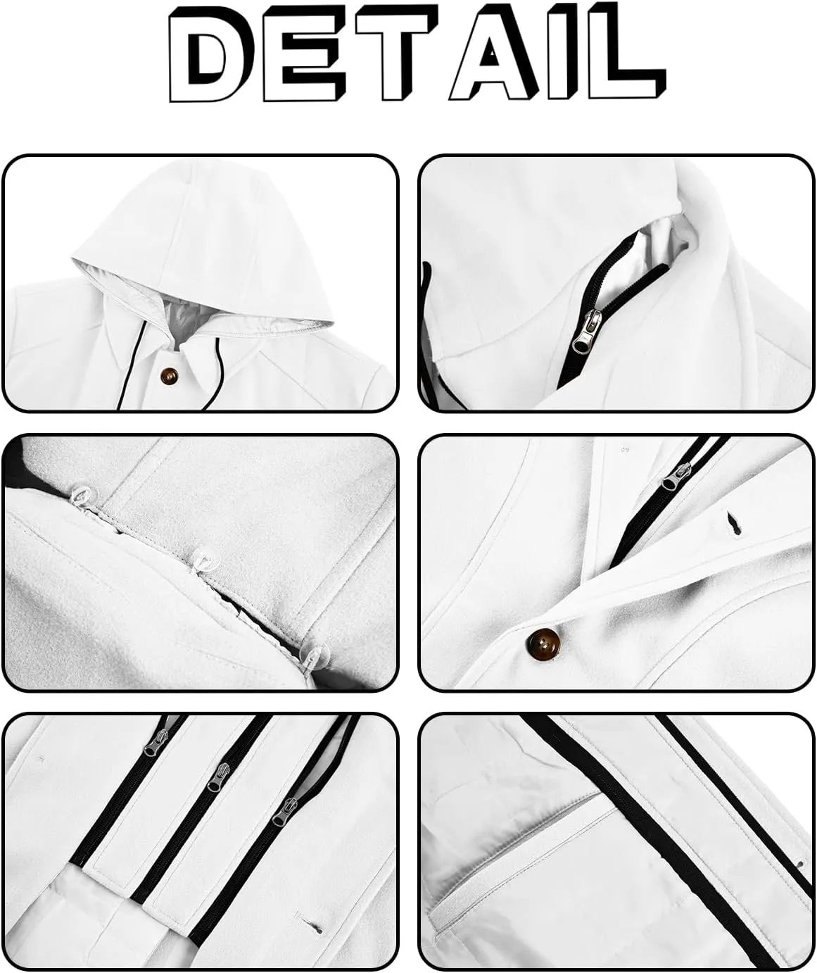 PASLTER Mens Trench Coat Wool Blend Single Breasted Pea Coat Casual Slim Fit Jacket Warm Overcoat with Detachable Hooded