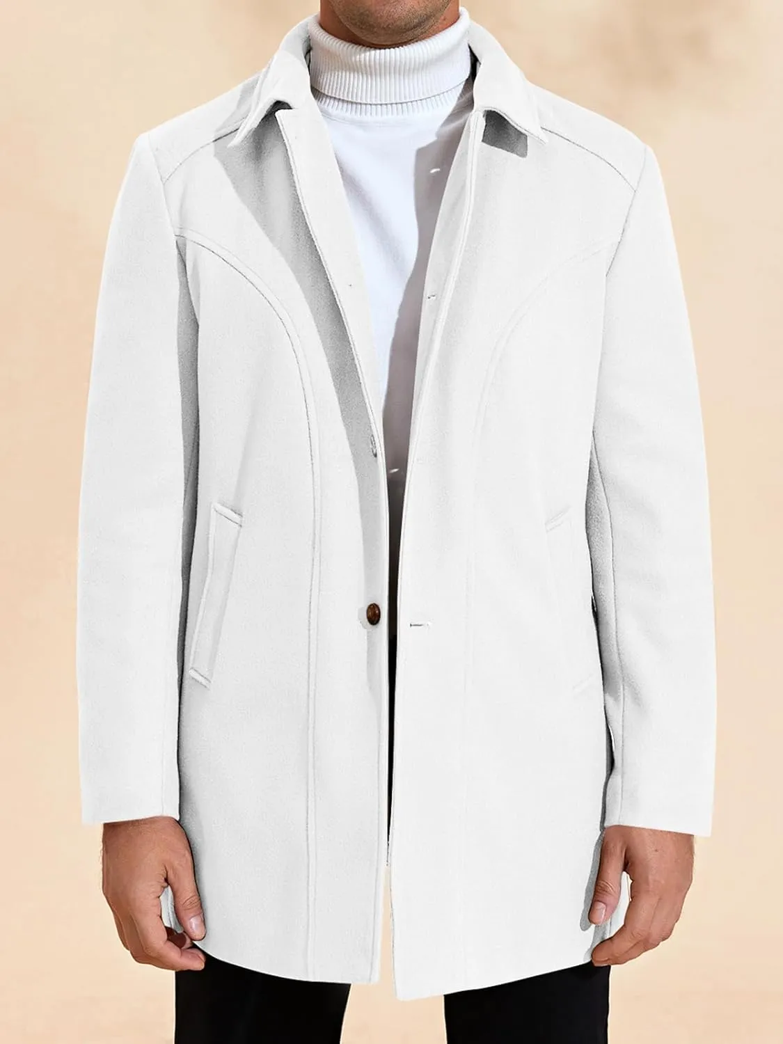 PASLTER Mens Trench Coat Wool Blend Single Breasted Pea Coat Casual Slim Fit Jacket Warm Overcoat with Detachable Hooded
