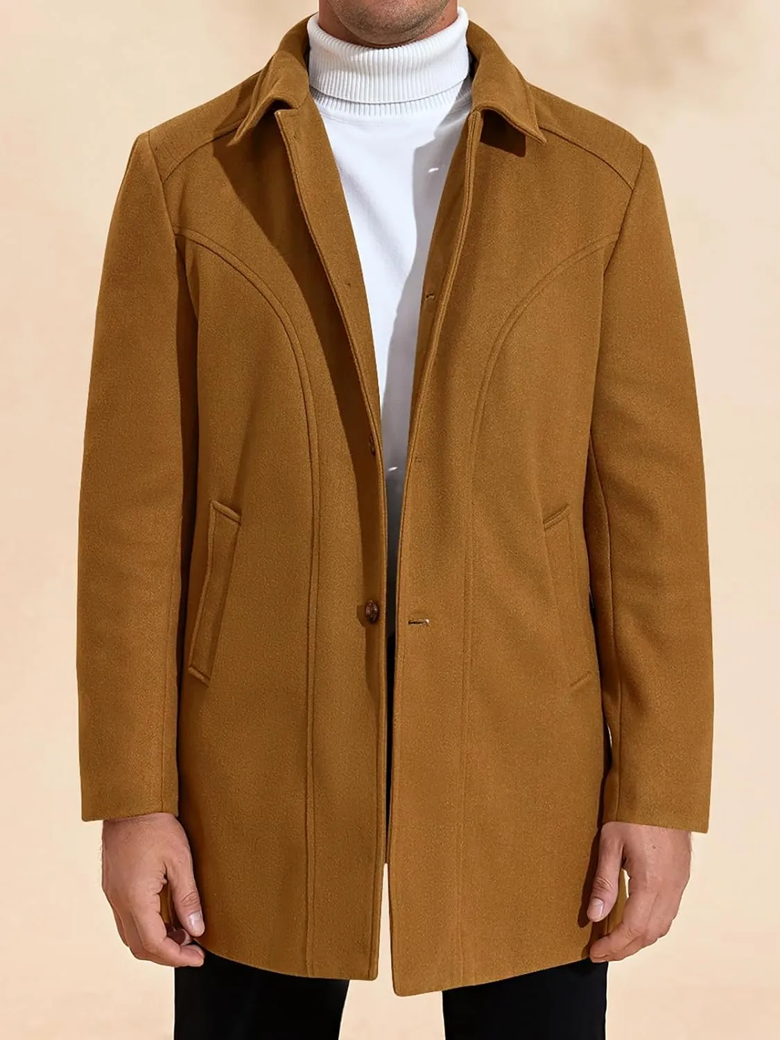 PASLTER Mens Trench Coat Wool Blend Single Breasted Pea Coat Casual Slim Fit Jacket Warm Overcoat with Detachable Hooded