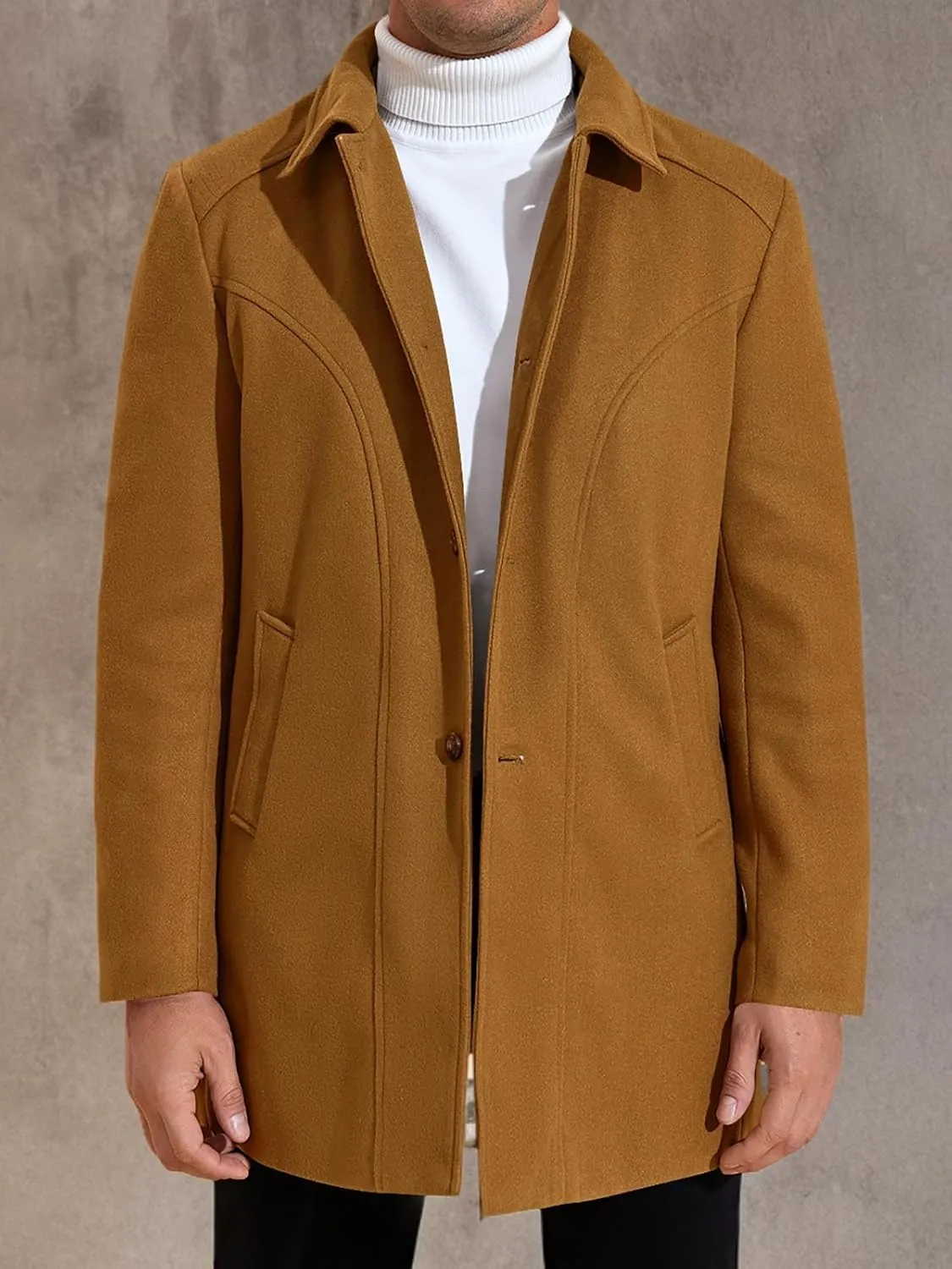 PASLTER Mens Trench Coat Wool Blend Single Breasted Pea Coat Casual Slim Fit Jacket Warm Overcoat with Detachable Hooded