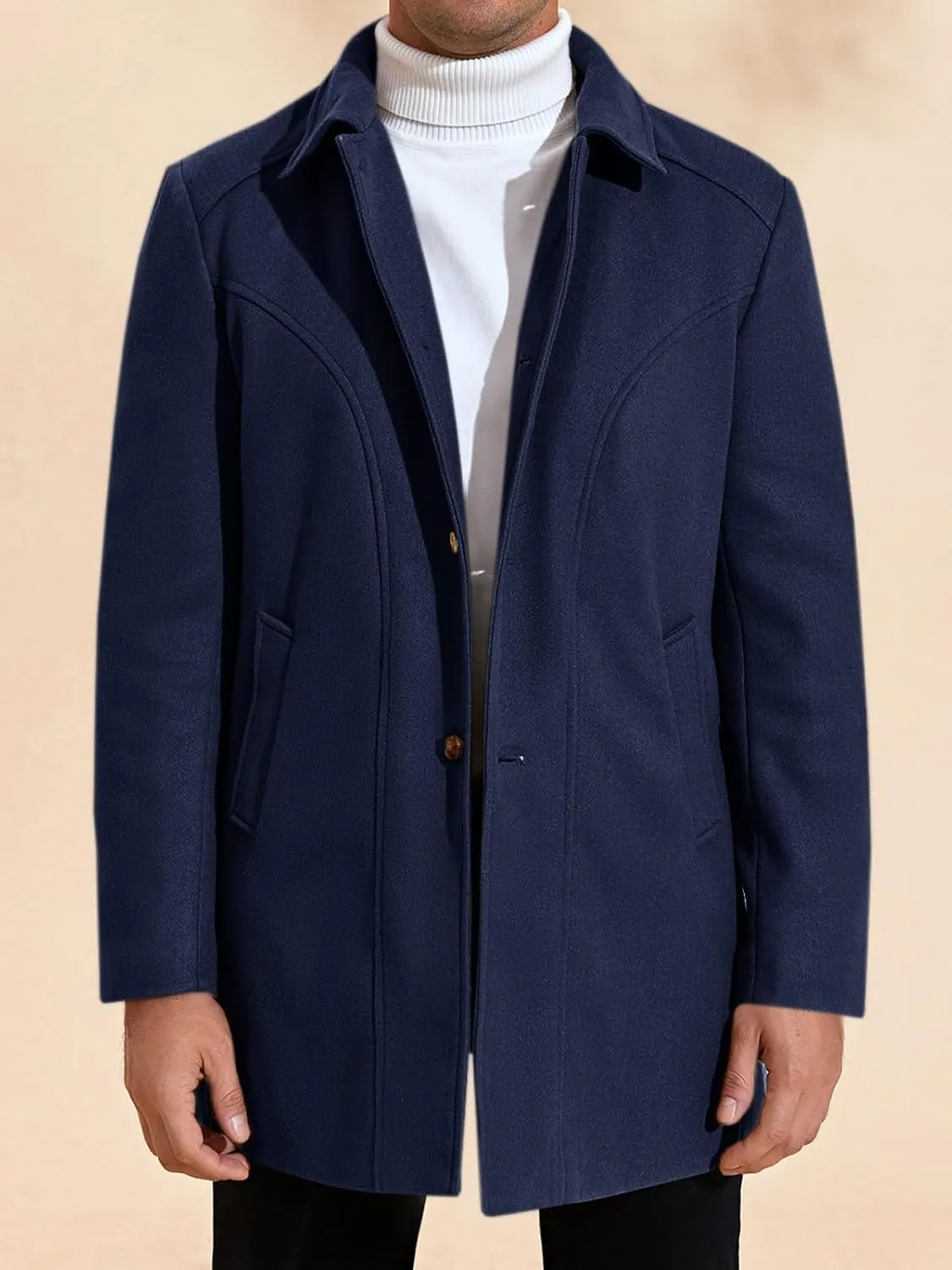 PASLTER Mens Trench Coat Wool Blend Single Breasted Pea Coat Casual Slim Fit Jacket Warm Overcoat with Detachable Hooded