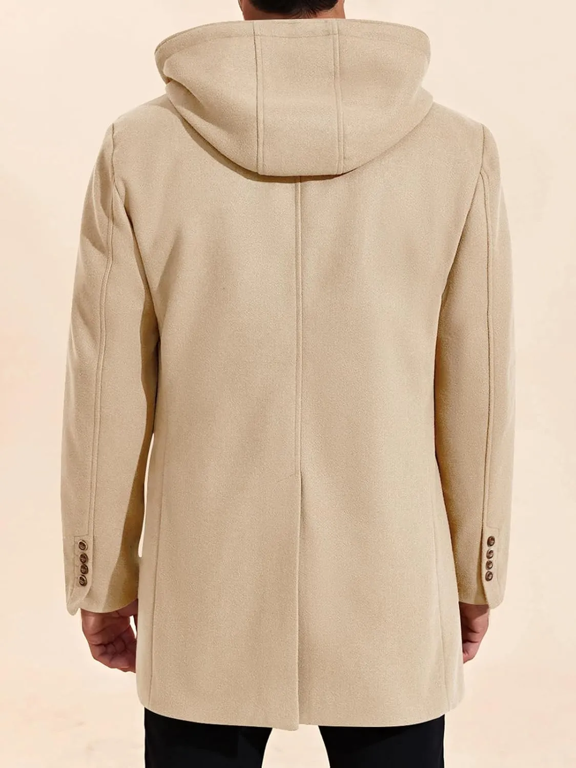 PASLTER Mens Trench Coat Wool Blend Single Breasted Pea Coat Casual Slim Fit Jacket Warm Overcoat with Detachable Hooded