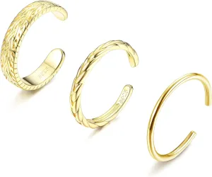 PATISORNA 925 Sterling Silver Open Toe Rings for Women Hypoallergenic Adjustable Cuff Toe Ring Set Minimalistic Toe Rings Foot Jewelry