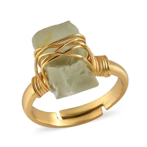 PHNX 14k Gold Fluorite Ring, Wire Wrapped Natural Fluorite Crystal Rough Stone, Raw Gemstone Jewelry For Women, Adjustable Size fitting US ring size 6-8