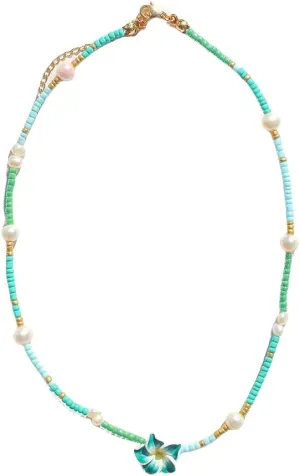 Pingyongchang Hawaiian Plumeria Beads Choker Necklace Bohemian Flower Handmade Beaded Choker Necklace for Women Summer Beach Necklace Holiday Vacation Party Jewelry Gift