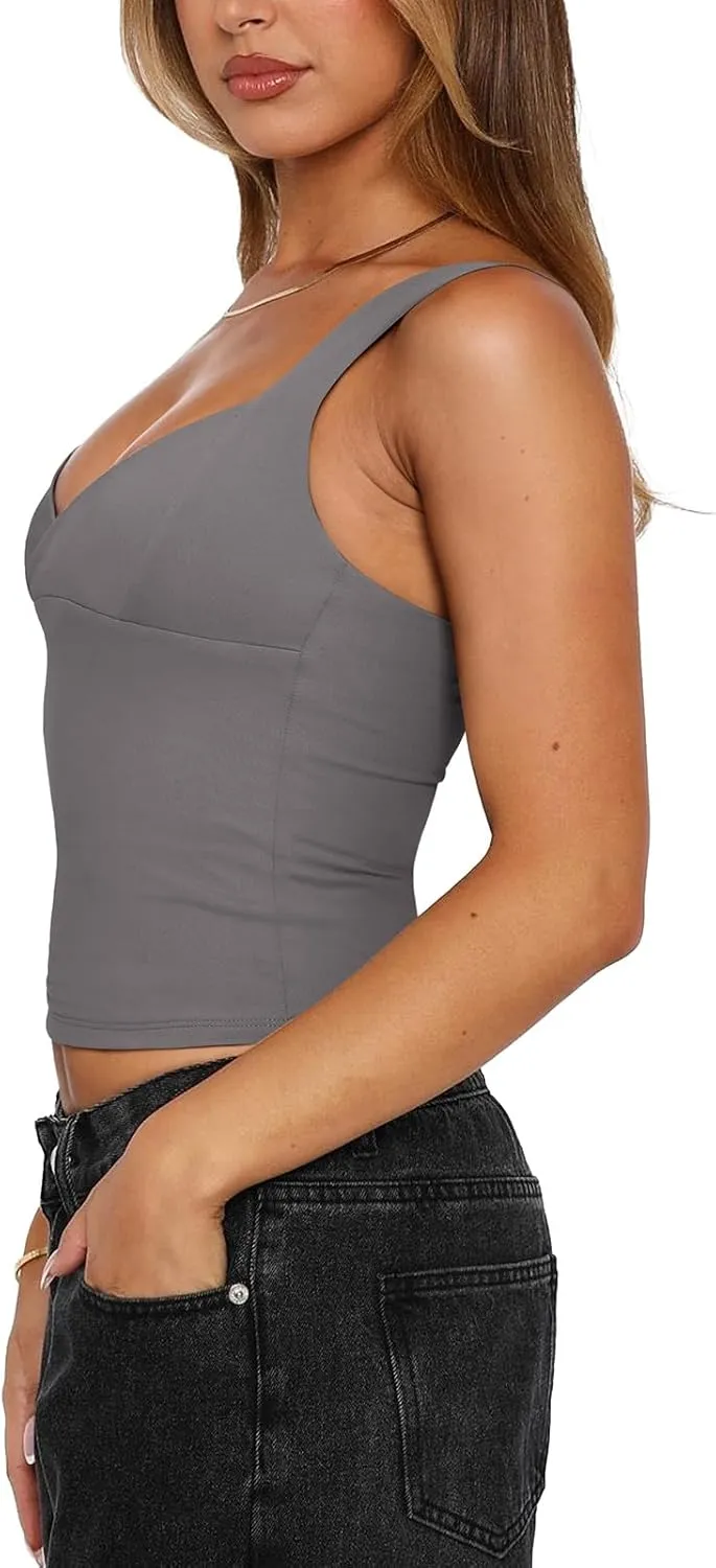PINKMSTYLE Womens Wrap V Neck Spaghetti Strap Tank Tops Double Lined Tops for Going Out